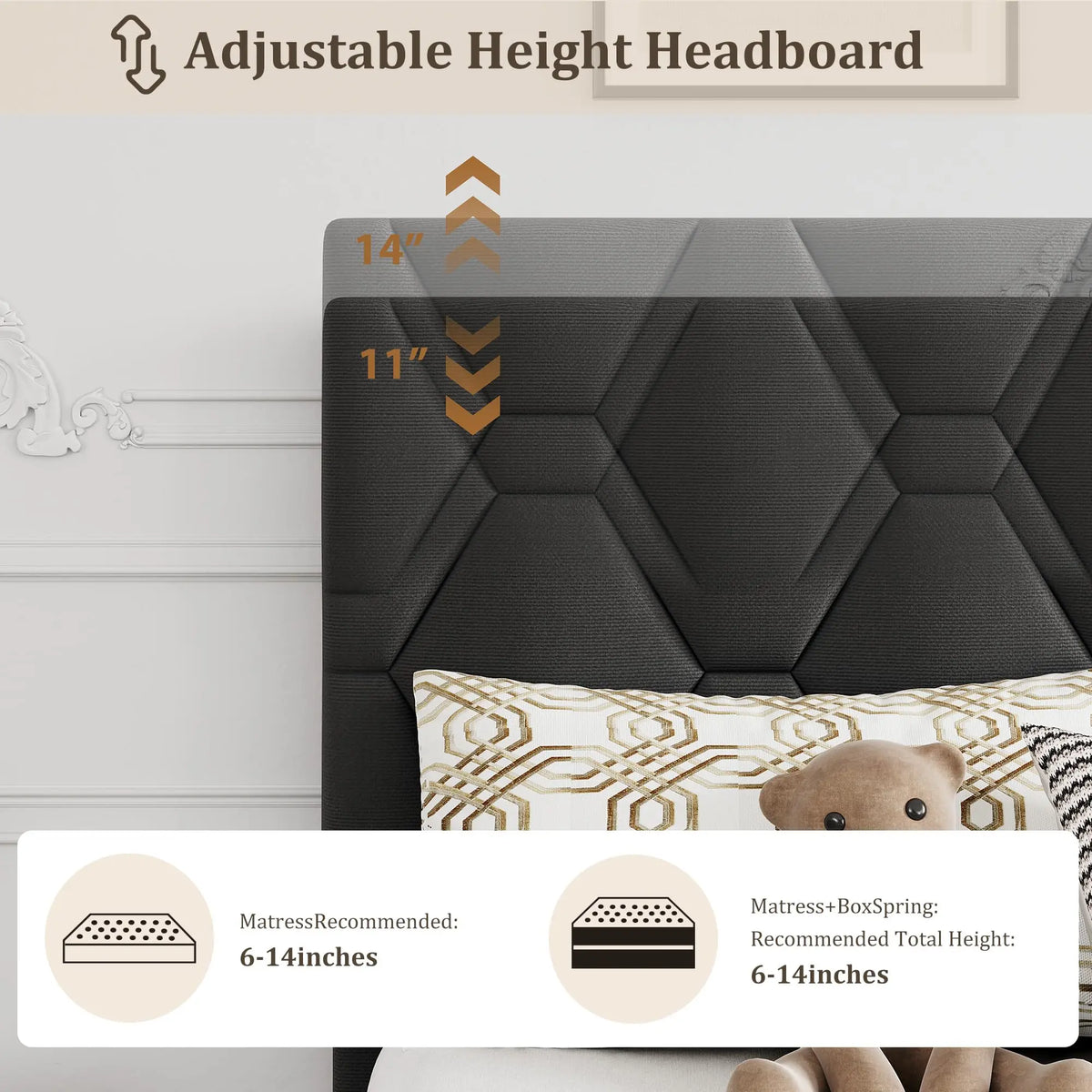 HiMISS Upholstered Platform Bed Frame With Adjustable Headboard