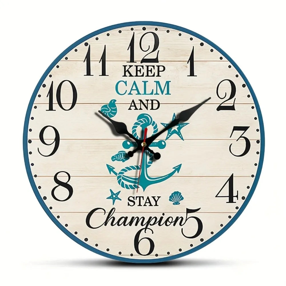 A Round Wall Clock with a Blue And White Ocean Theme, Silent And Non-Ticking, Perfect for Home Decoration During Holidays Or As