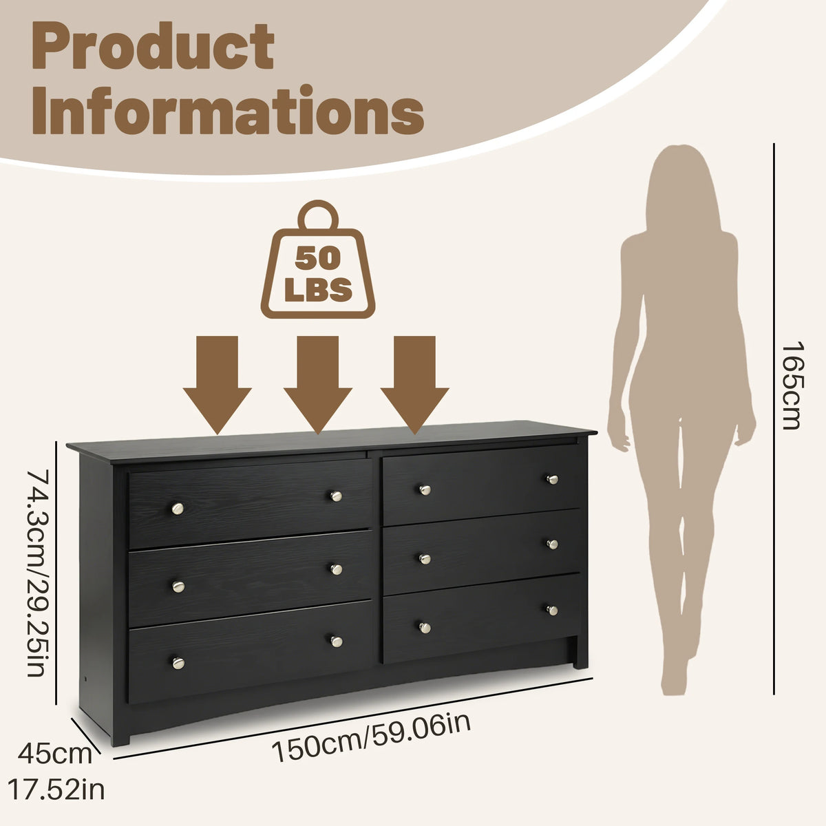 JHK Modern Wood Chest of Drawers Cabinet for Living Room