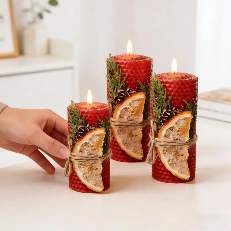 Hand Rolled Beeswax Candles Cedar Orange Scent Home Decor