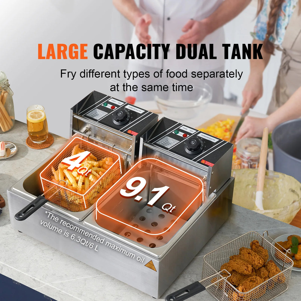 SucceBuy Commercial Electric Deep Fryer With Dual Removable Tanks