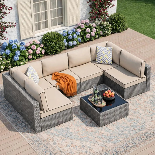Modern Outdoor Patio Modular Rattan Sofa With Coffee Table