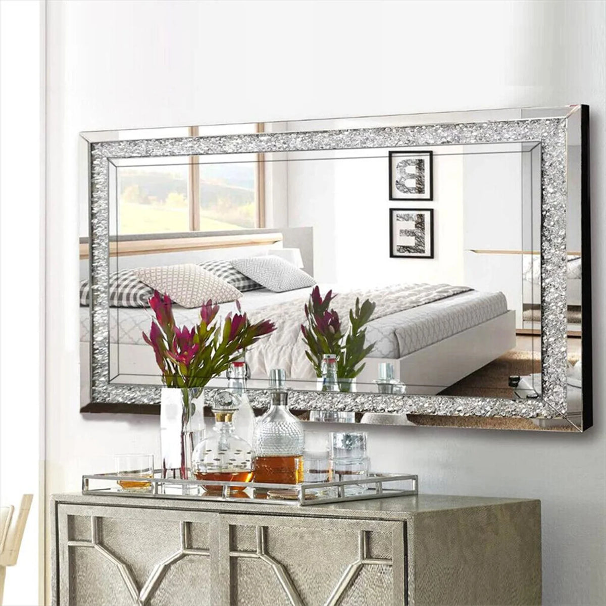 Crystal Crush Diamond Framed Wall Mirror For Home Decor
