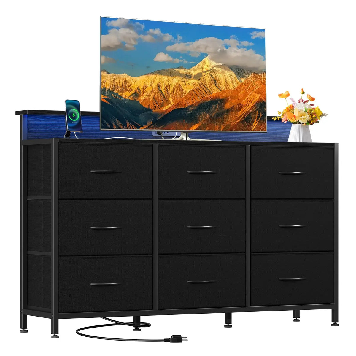 Jhk Media Console With Nine Fabric Drawers Modern Tv Stand