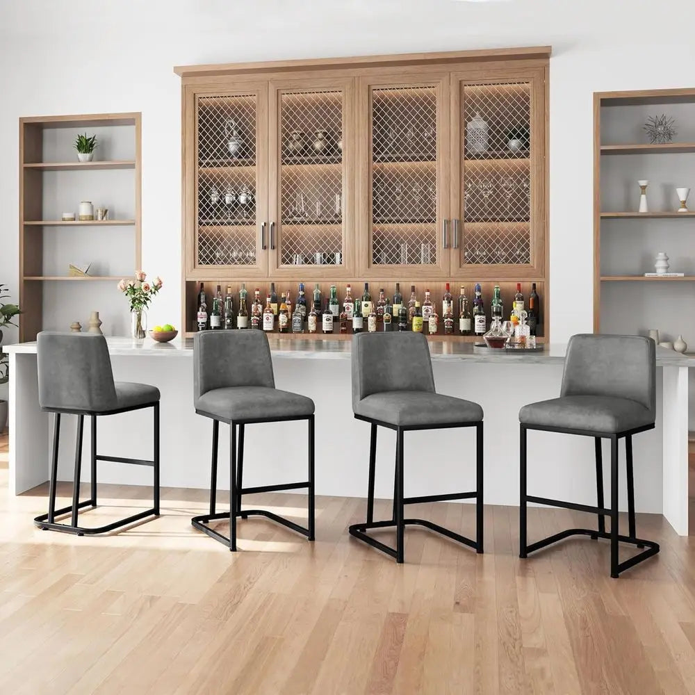 Lism Modern Cushioned Bar Stools With Backrest Set Of Two