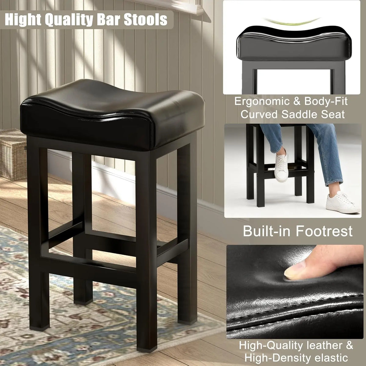 Thick Faux Leather Counter Height Bar Stools With Metal Frame