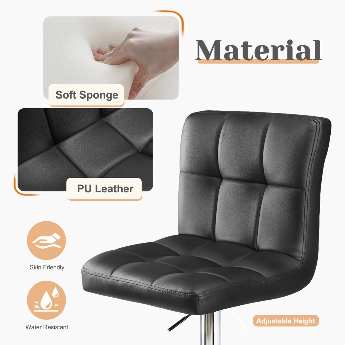 JHK PU Leather Counter Height Upholstered Bar Stools