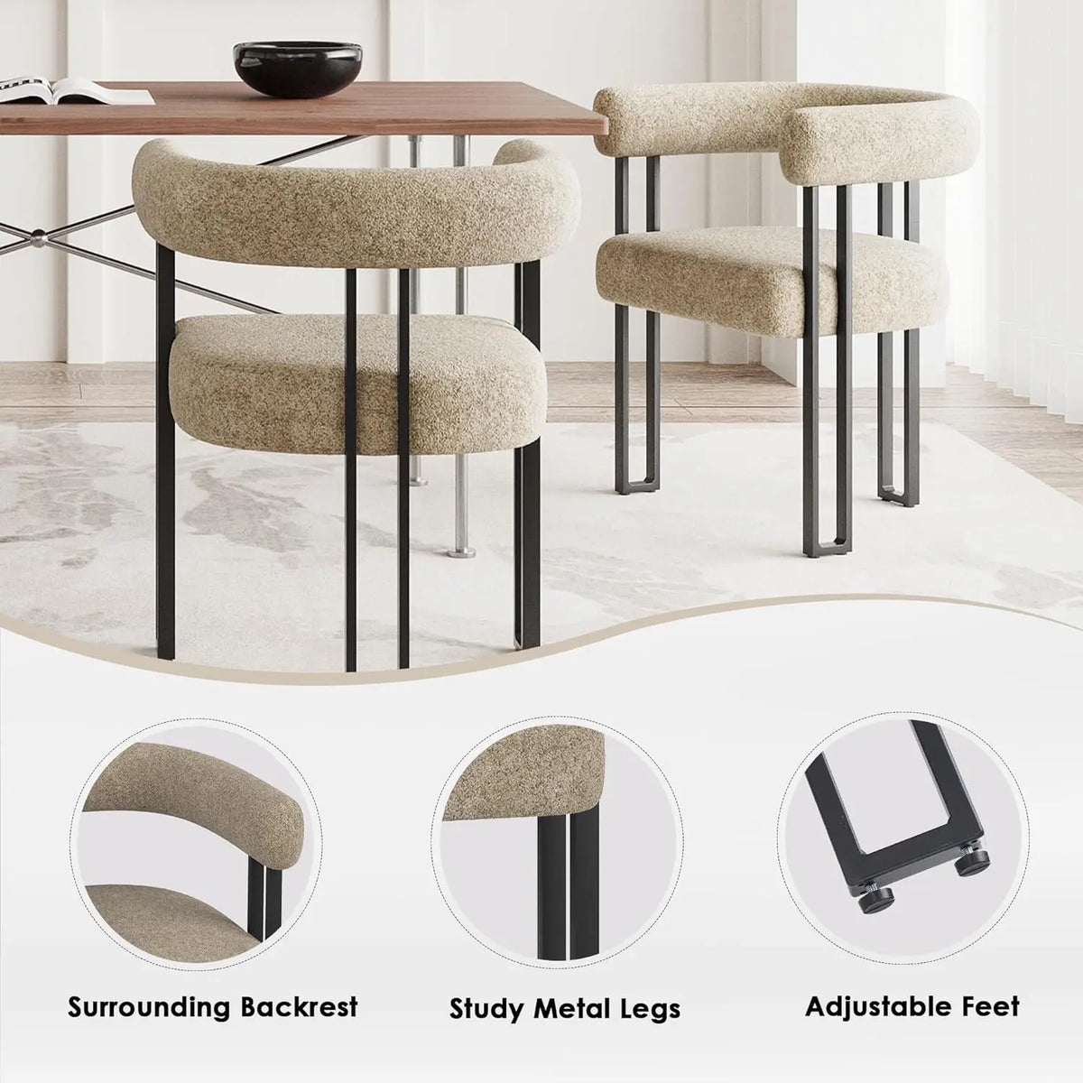 Farini Upholstered Boucle Modern Dining Accent Chairs