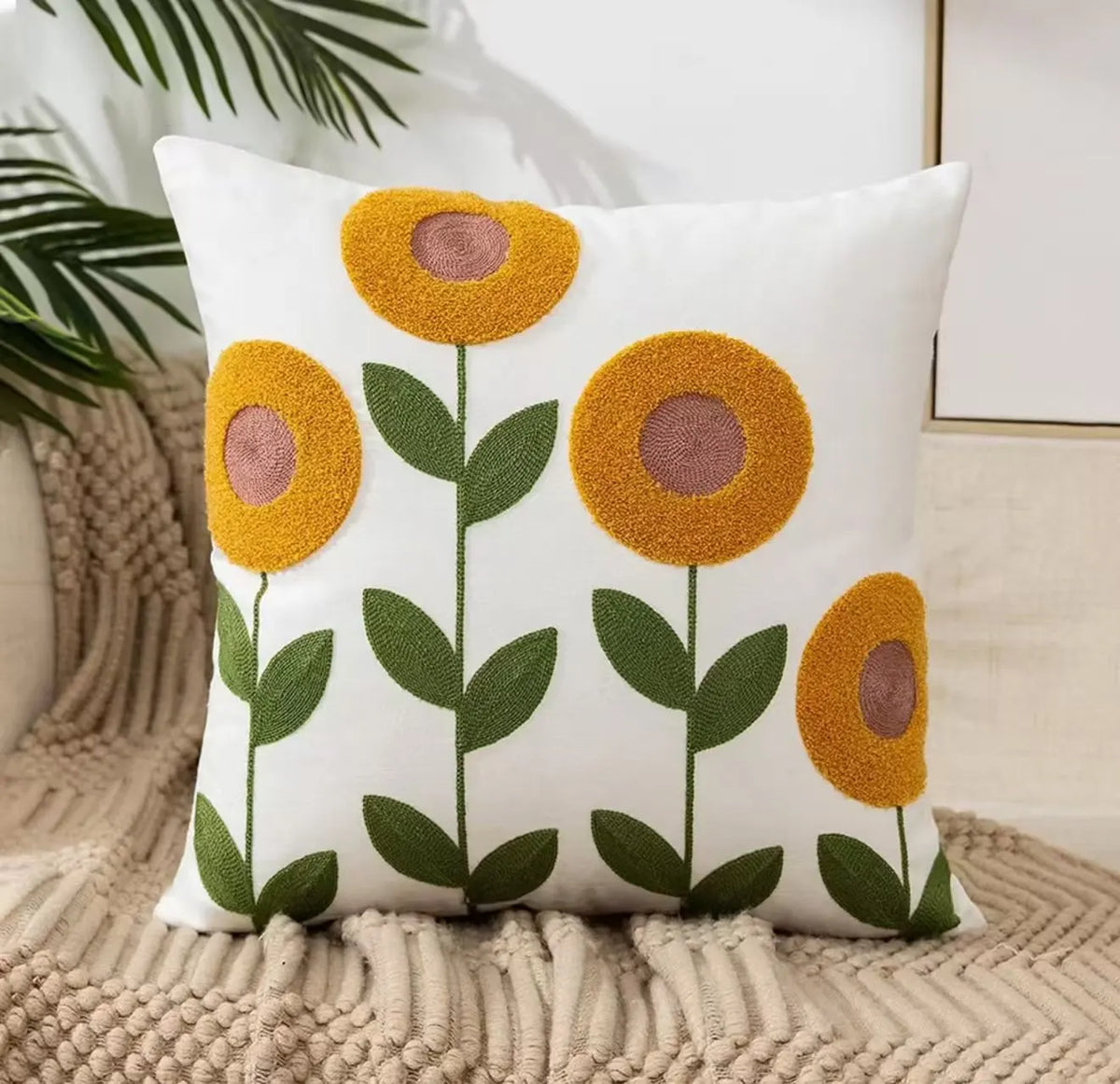 Floral Embroidered Cotton Blend Nordic Style Pillow Cover For Sofa