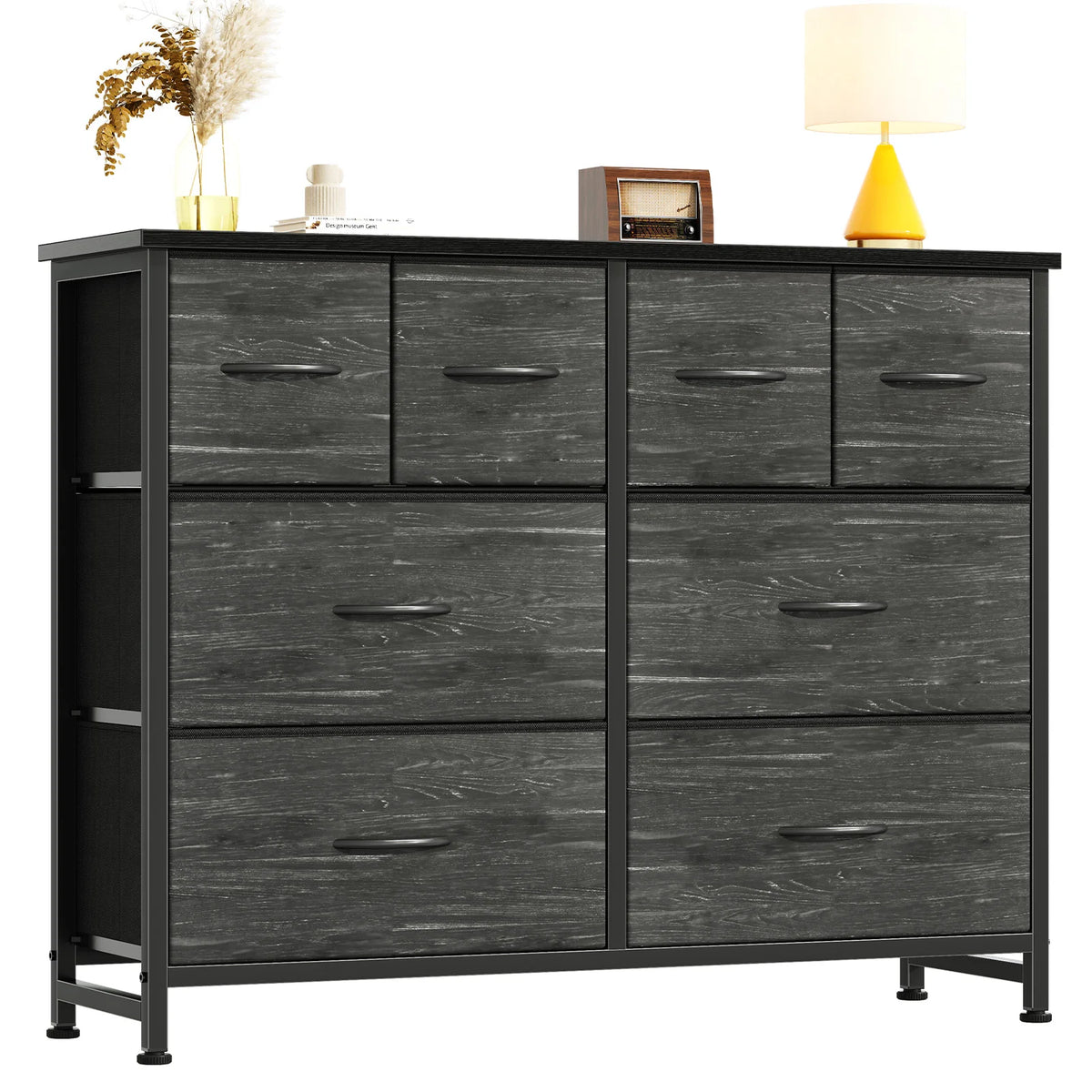 JHK Modern Fabric Drawers Dresser With Wood Top