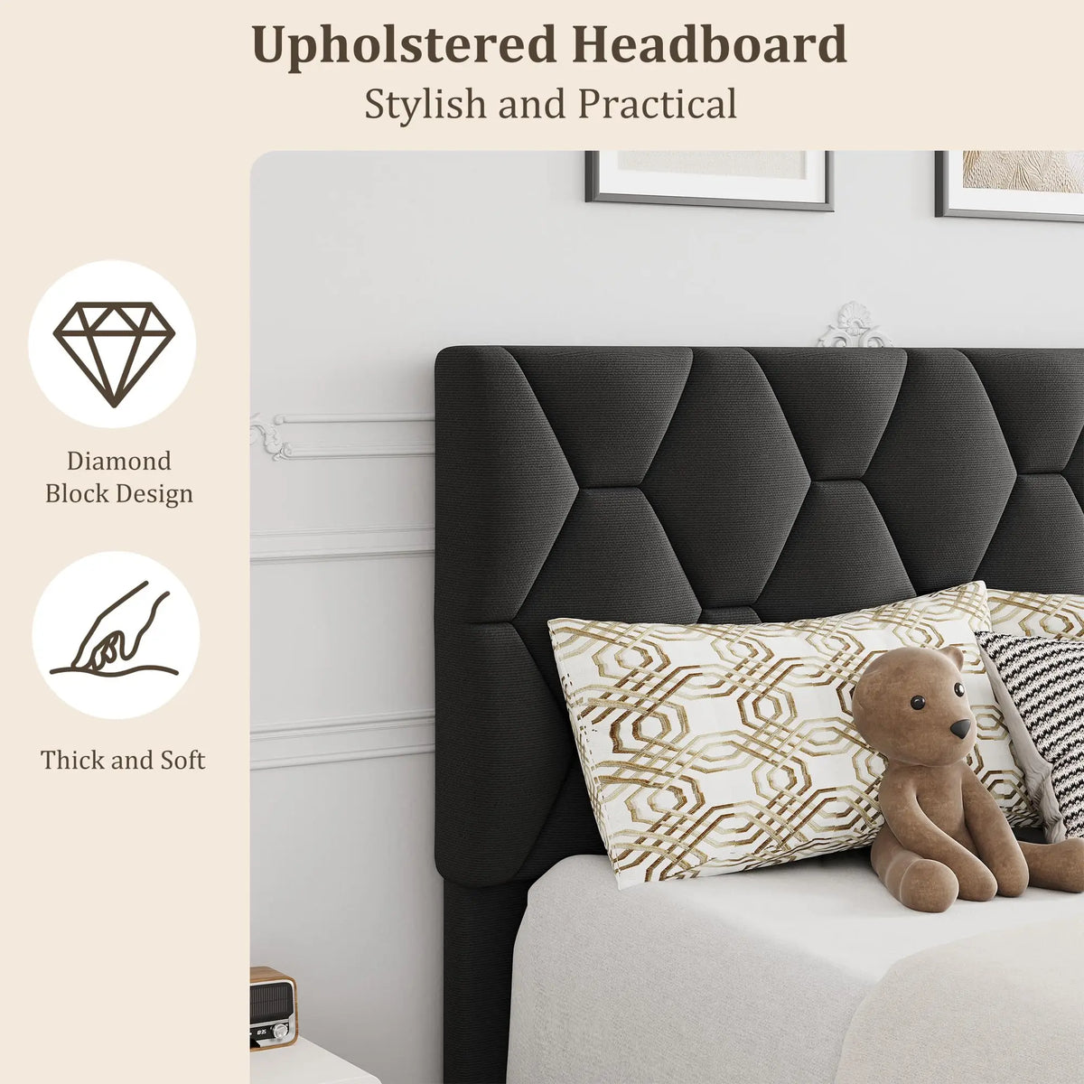 HiMISS Upholstered Platform Bed Frame With Adjustable Headboard