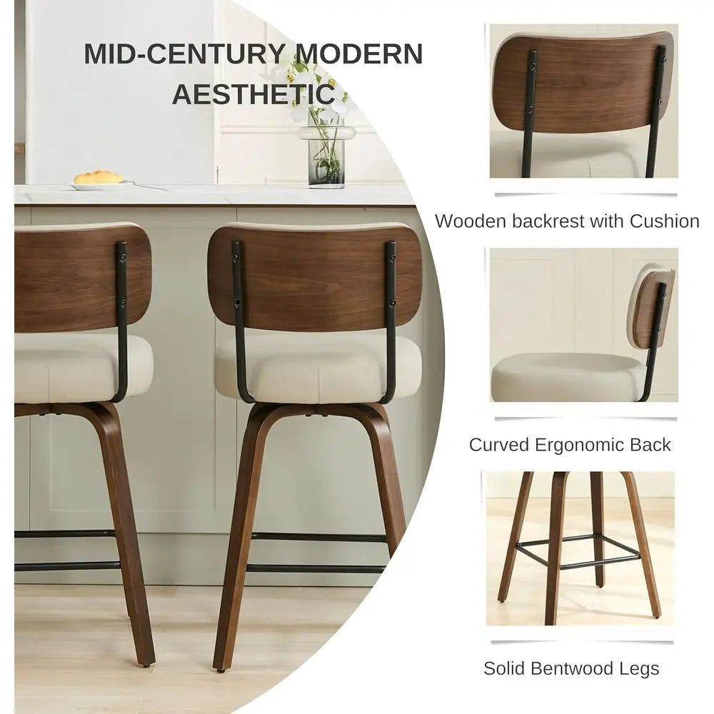 Lism Swivel Counter Height Bar Stools With Back And Walnut Wood Legs