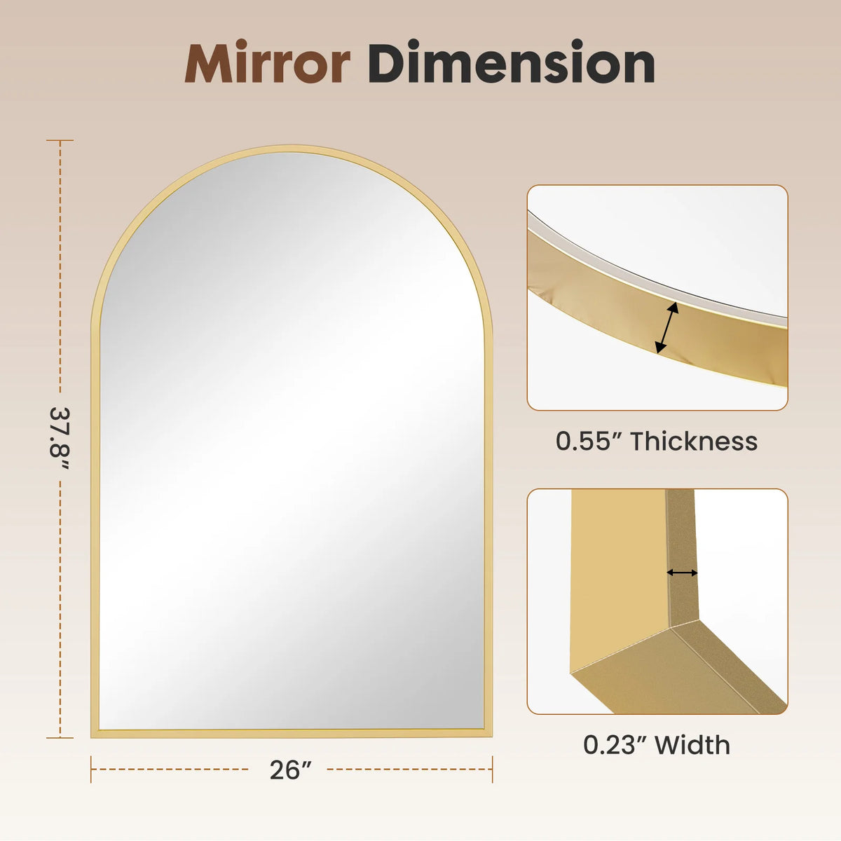 JHK Modern Arched Metal Framed Wall Mirror With Matte Finish