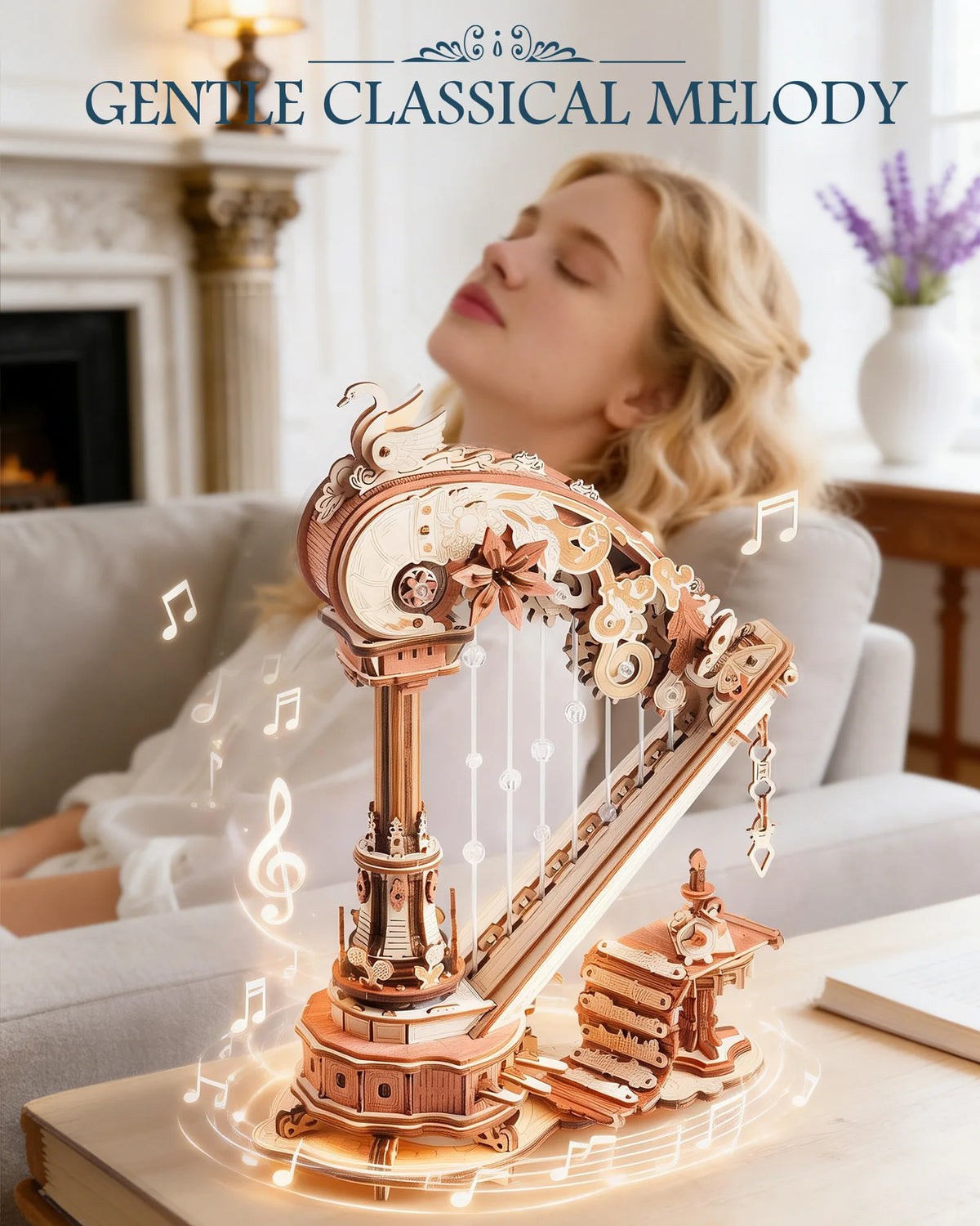 ROKR Magic Harp Wooden 3D Puzzle Mechanical Musical Model Kit
