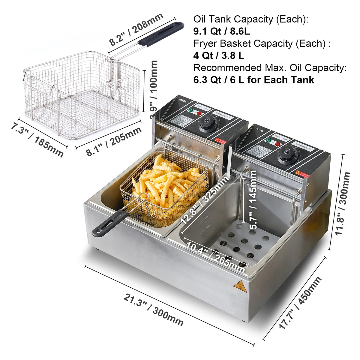 SucceBuy Commercial Electric Deep Fryer With Dual Removable Tanks