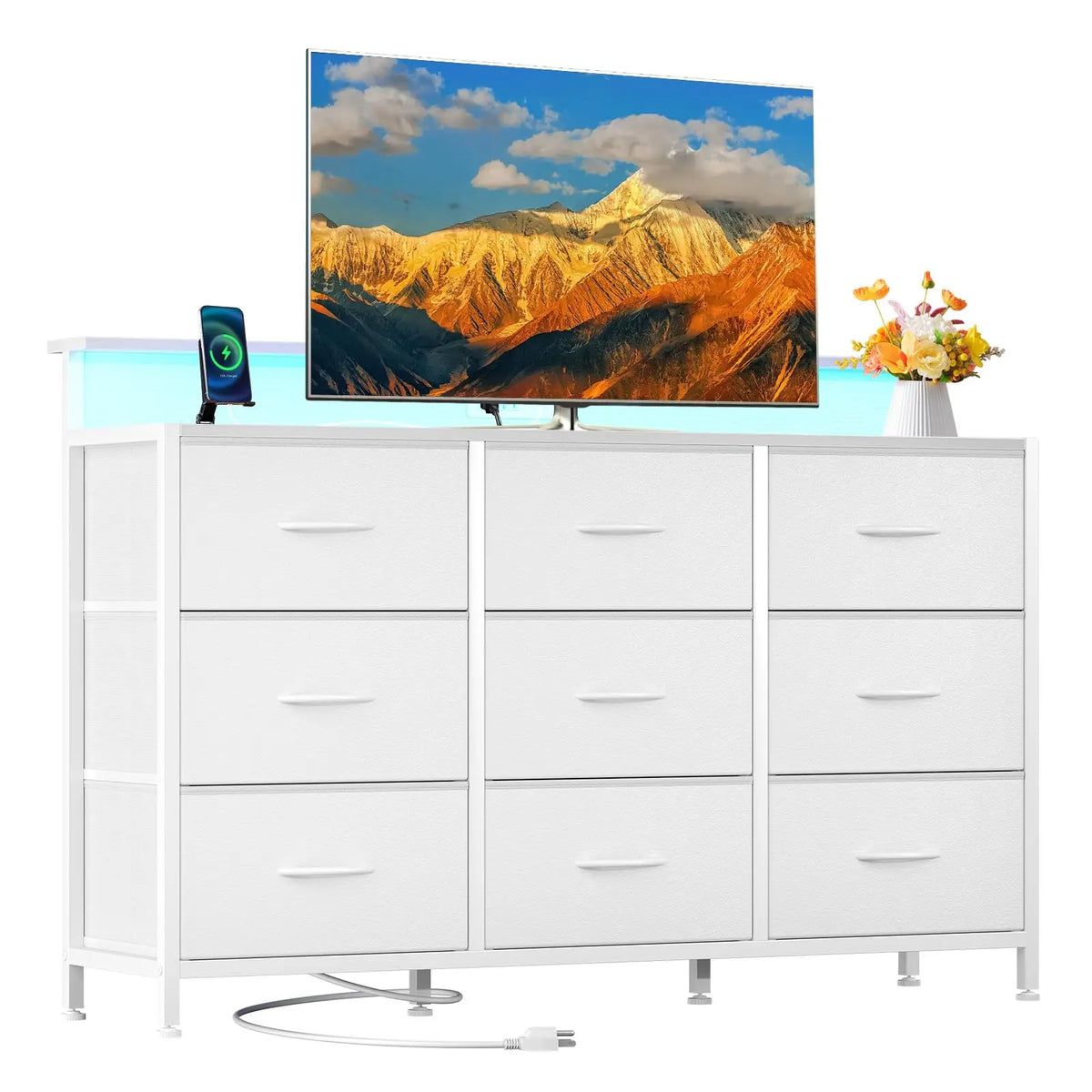 Jhk Media Console With Nine Fabric Drawers Modern Tv Stand