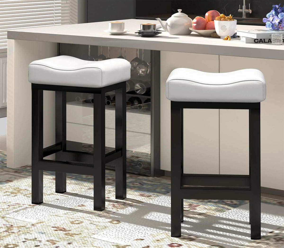 Thick Faux Leather Counter Height Bar Stools With Metal Frame
