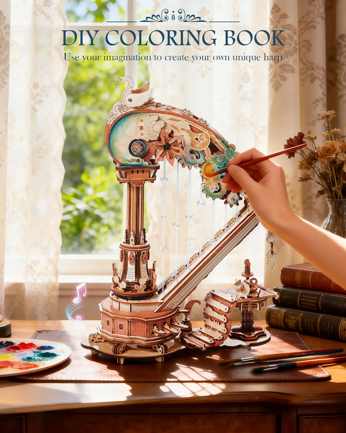 ROKR Magic Harp Wooden 3D Puzzle Mechanical Musical Model Kit