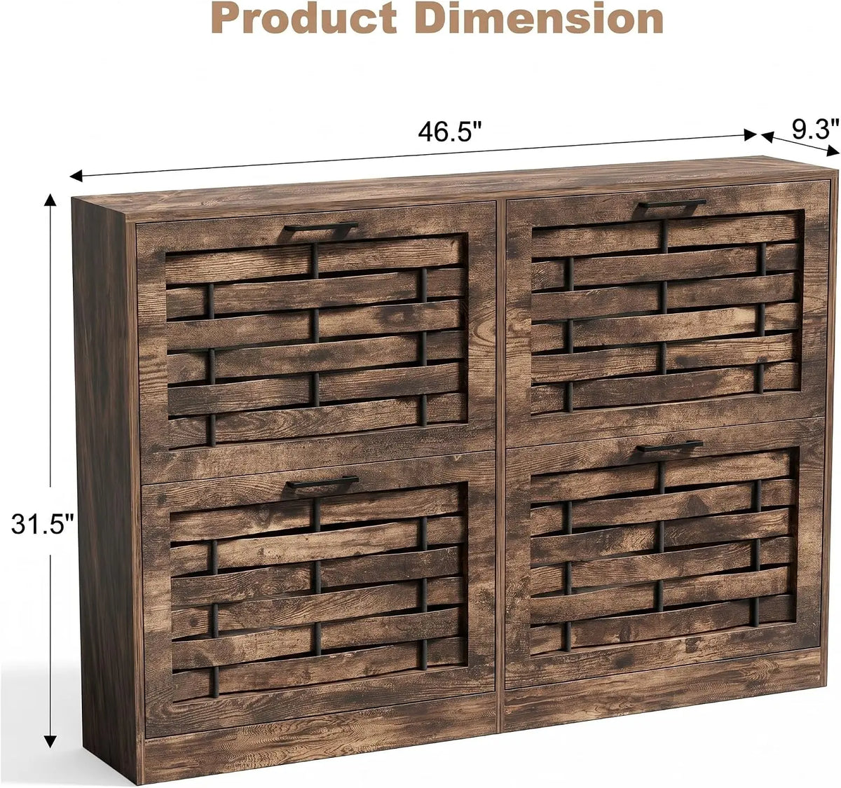 Slim Shoe Cabinet With Four Flip Drawers And Woven Front Panels