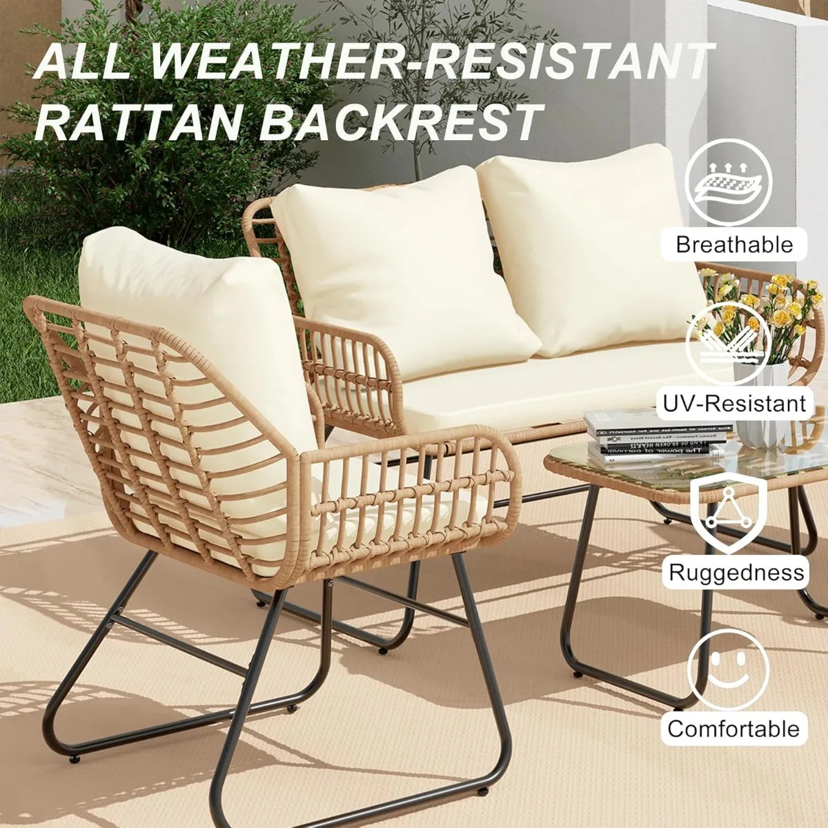 XIUWO All Weather Rattan Outdoor Patio Furniture Set With Cushions