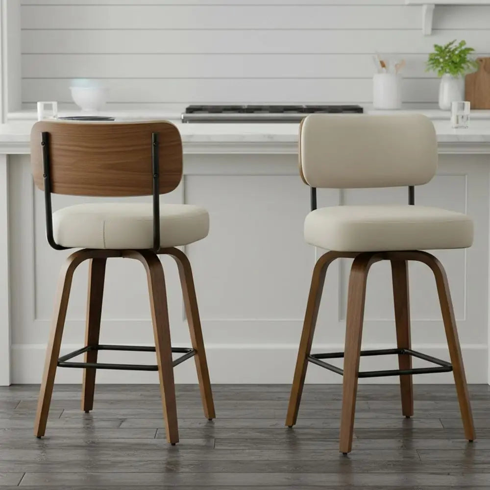 Lism Swivel Counter Height Bar Stools With Back And Walnut Wood Legs