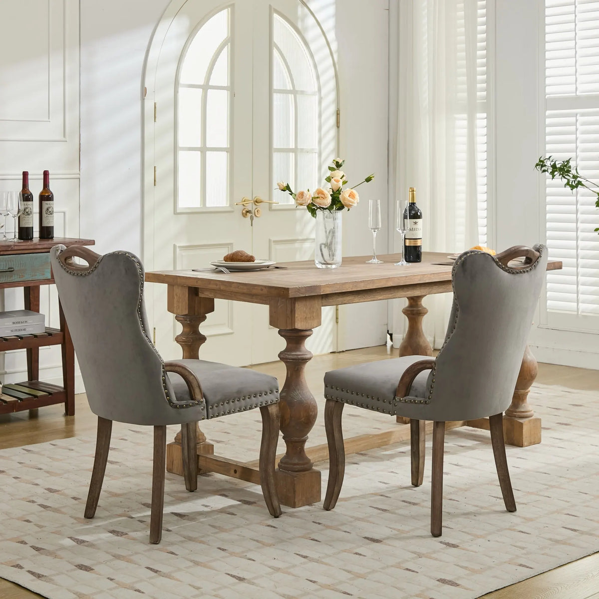 Tufted Dining Chairs With Metal Frame And Wooden Handles