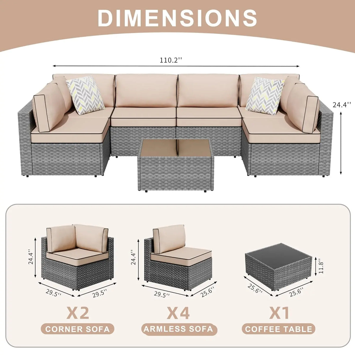 Modern Outdoor Patio Modular Rattan Sofa With Coffee Table