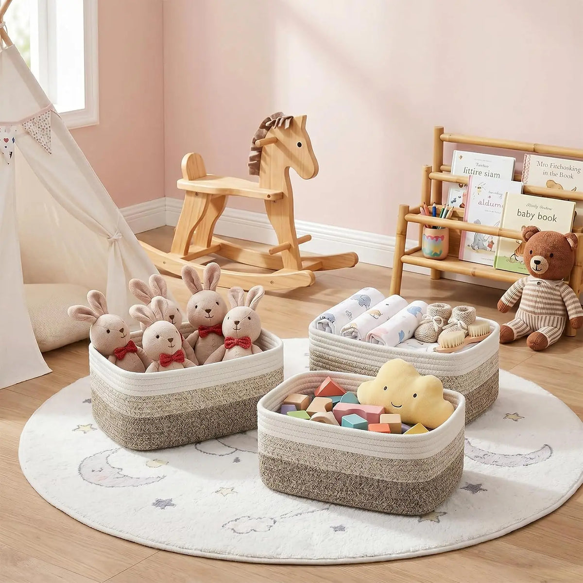 Garvee Woven Cotton Rope Storage Baskets For Shelf Organization