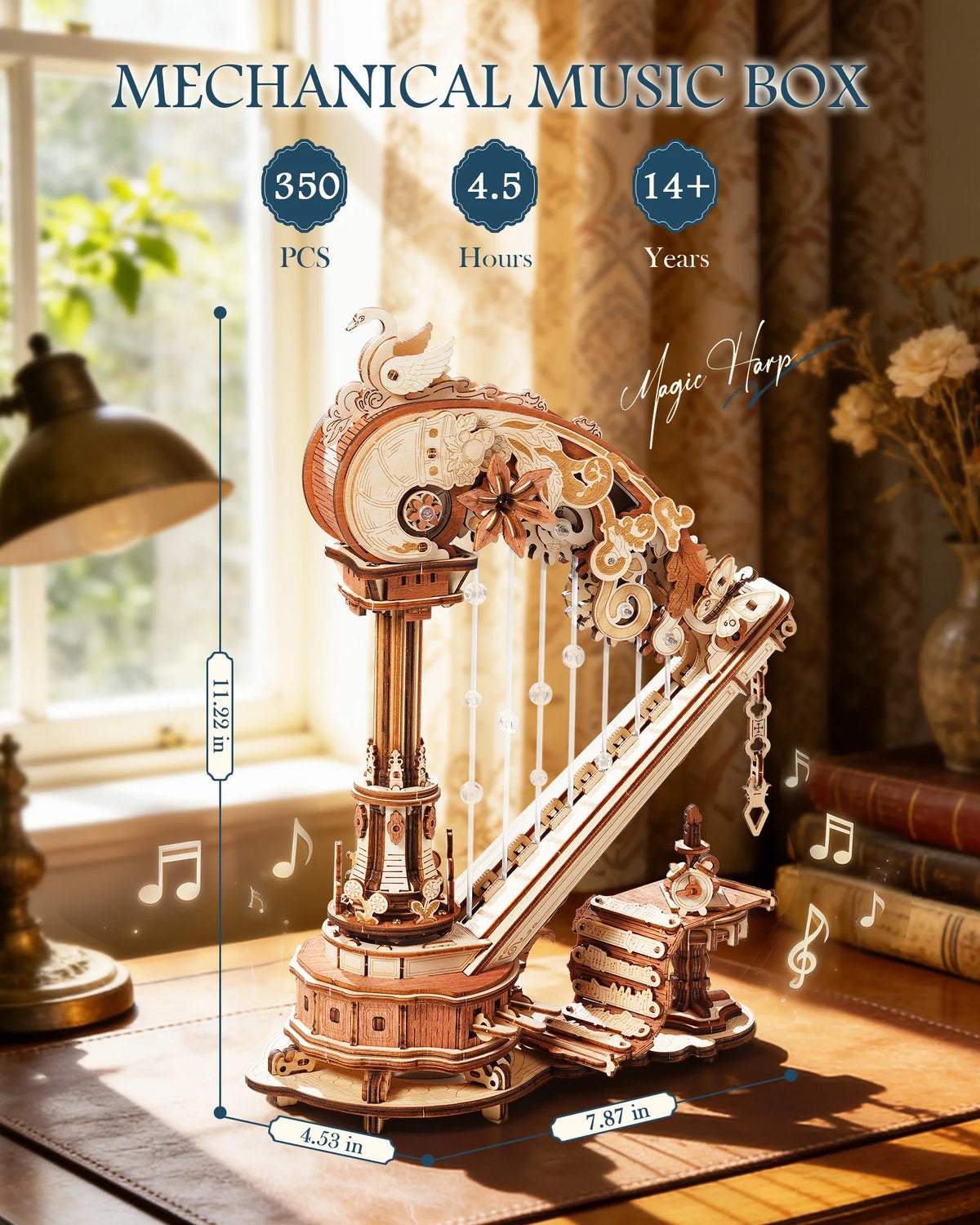 ROKR Magic Harp Wooden 3D Puzzle Mechanical Musical Model Kit