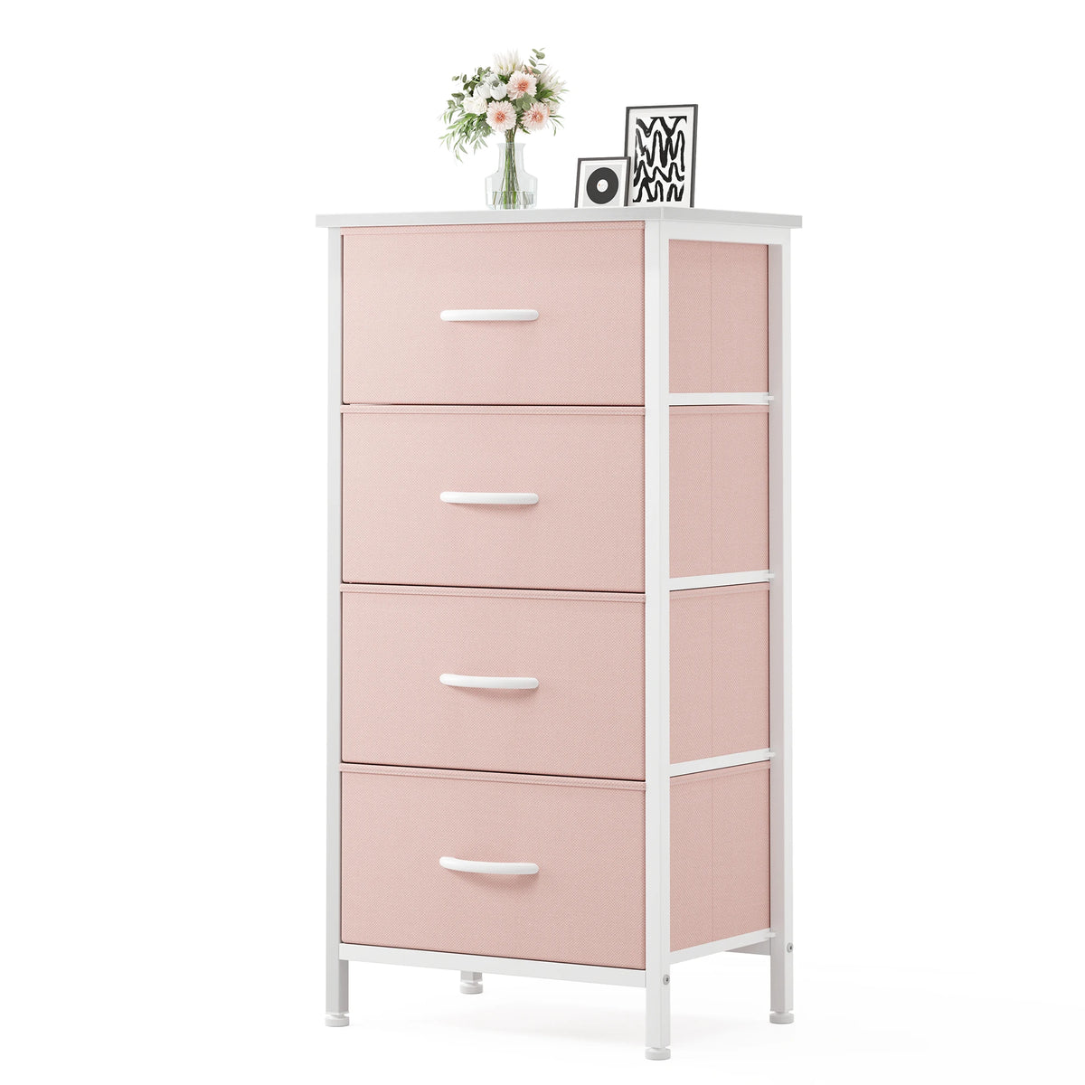 JHK 4 Drawer Fabric Storage Cabinet With Sturdy Steel Frame
