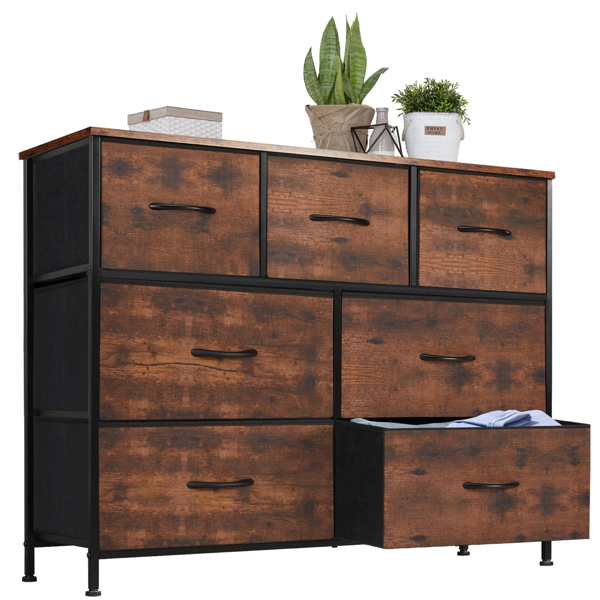 JHK Wood Bed With Seven Drawer Storage Organizer