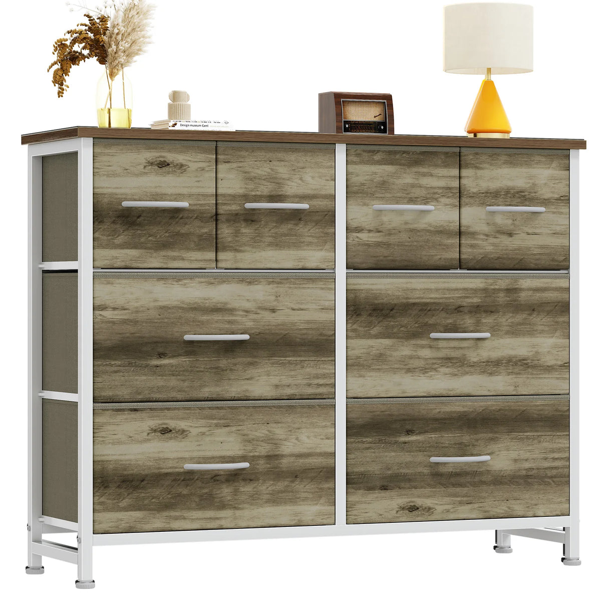 JHK Modern Fabric Drawers Dresser With Wood Top