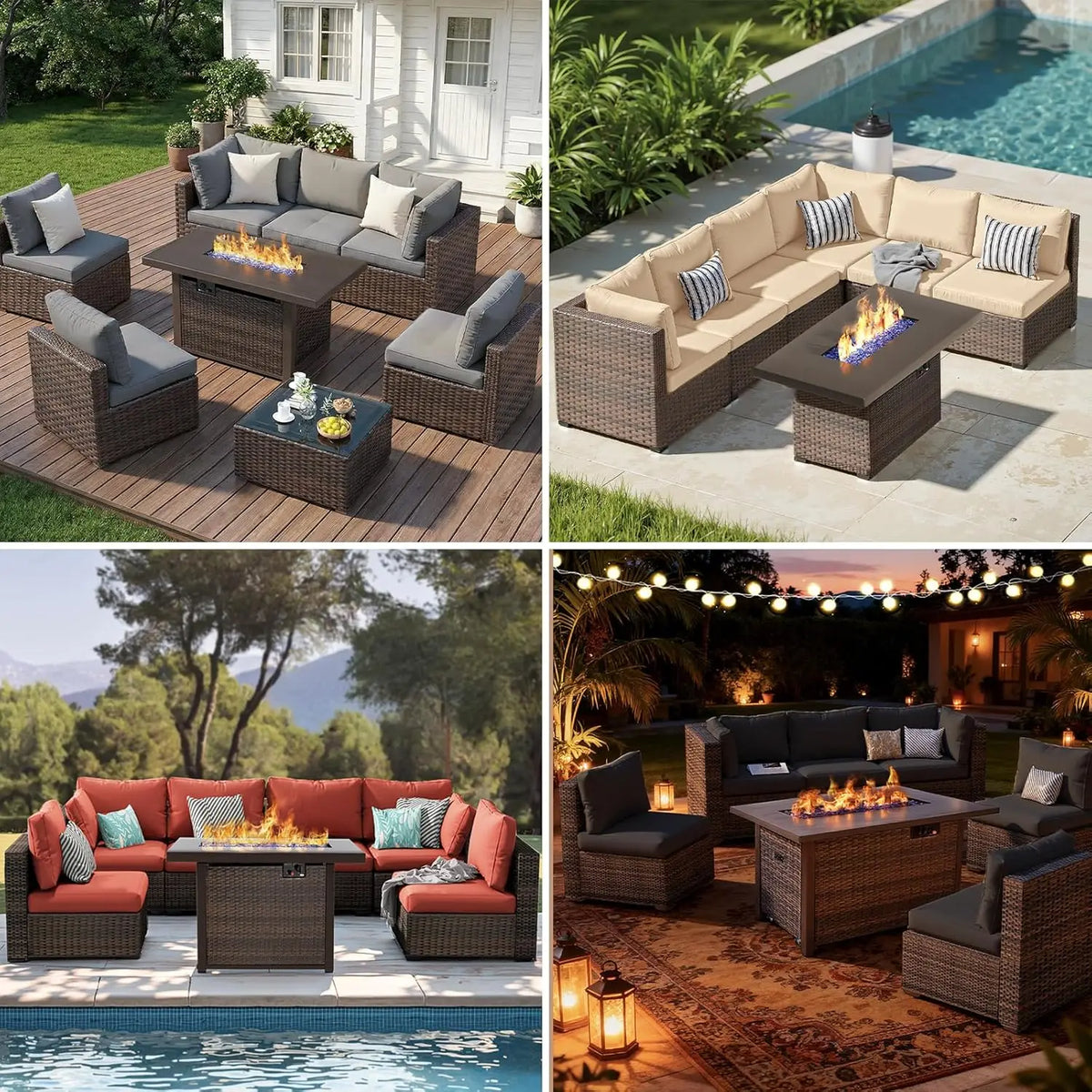 Xiaolang Seven Piece Outdoor Sectional Sofa With Fire Pit Table