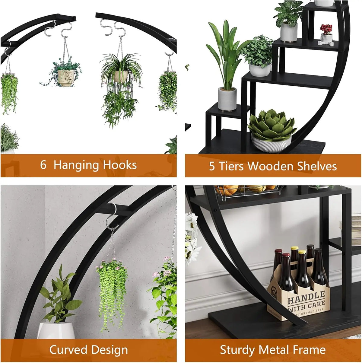 Twister 5-Tier Metal Indoor Plant Stand Half Moon Garden