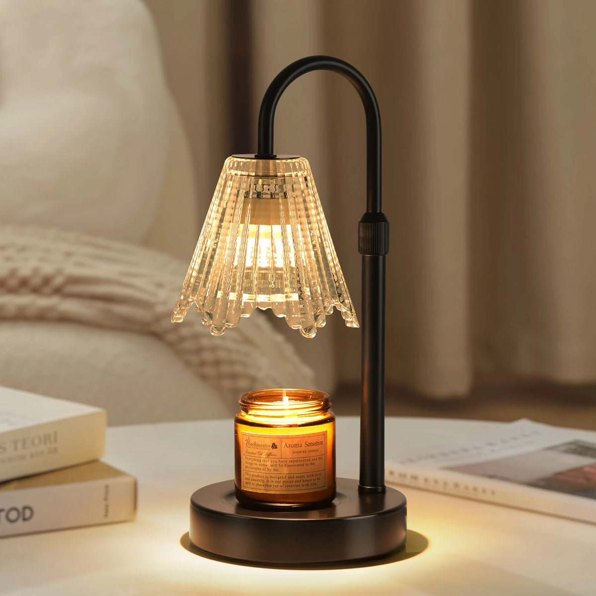 Adjustable Dimmable Candle Warmer Lamp With Glass Shade