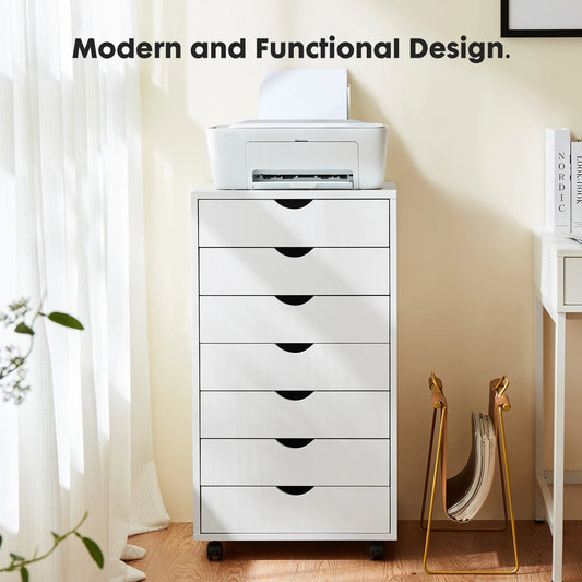 Jhk Wooden Seven Drawer Rolling Storage Cabinet Bedside Nightstand