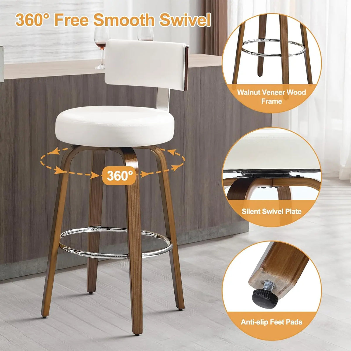 Elegant Kitchen Bar Stools With Leather Cushions And Wood Frames