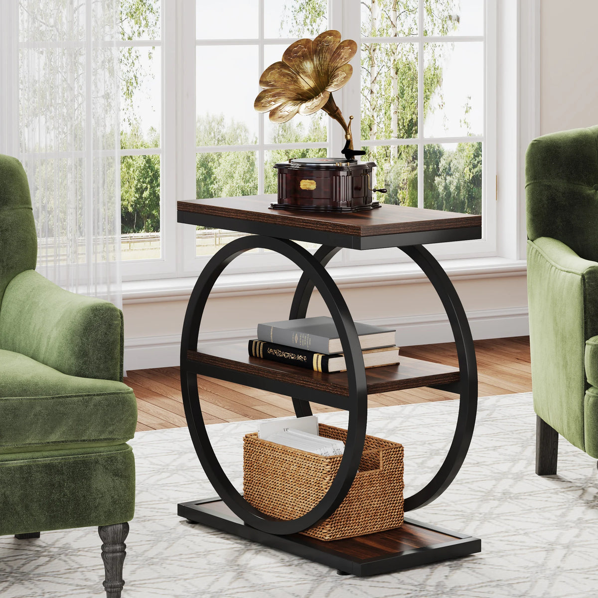 Tribesigns Industrial End Table With Open Storage Shelves For Home