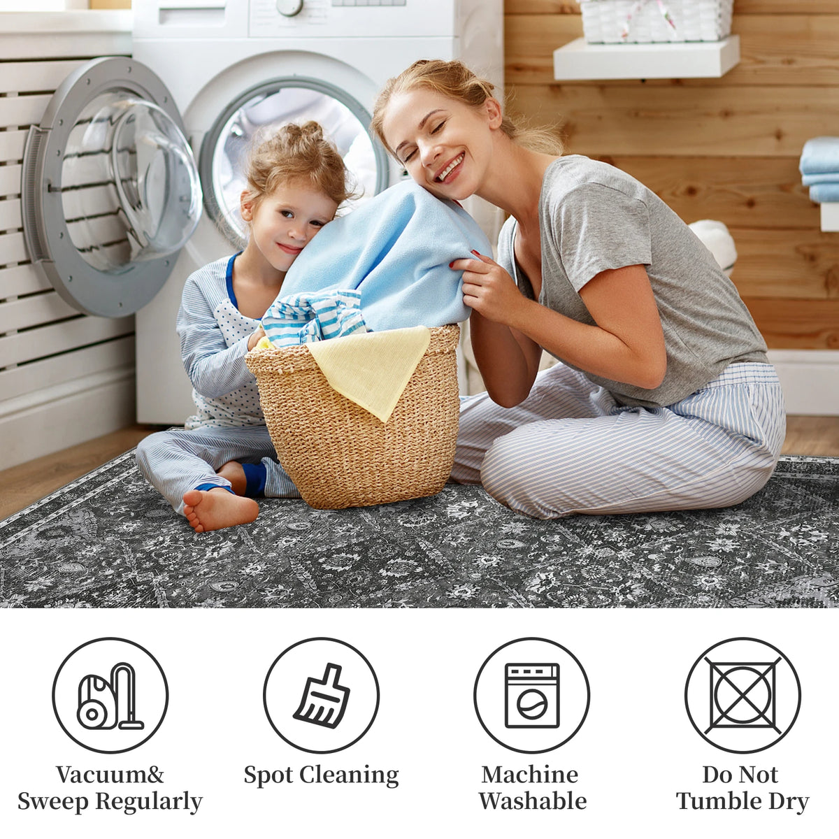 Machine Washable Non Slip Polyester Area Rug For Living Rooms