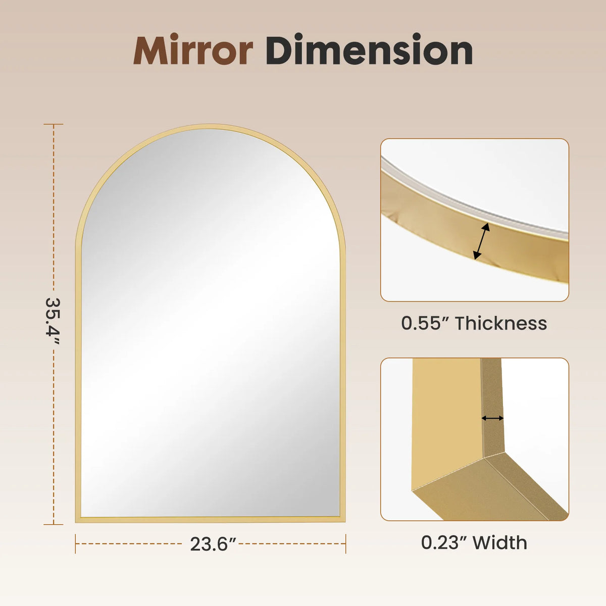 JHK Modern Arched Metal Framed Wall Mirror With Matte Finish