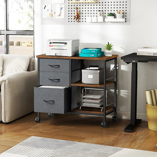 JHK 3 Drawer Mobile Fabric Wardrobe With Steel Frame