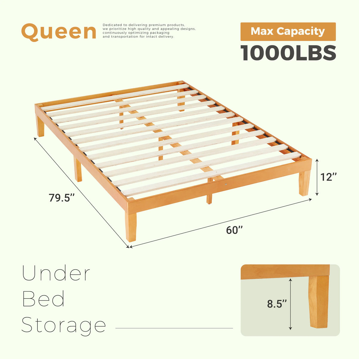 JHK Durable Pine Wood Bed Frame With Sturdy Slat Support