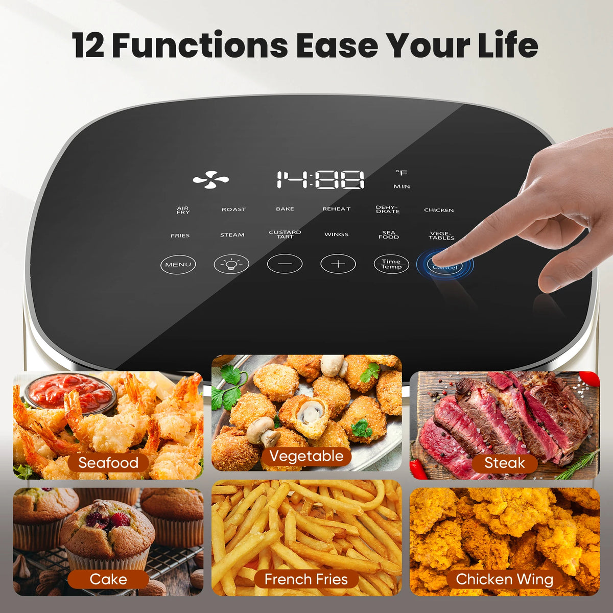 Electric Air Fryer With Viewing Window And Automatic Cooking Settings