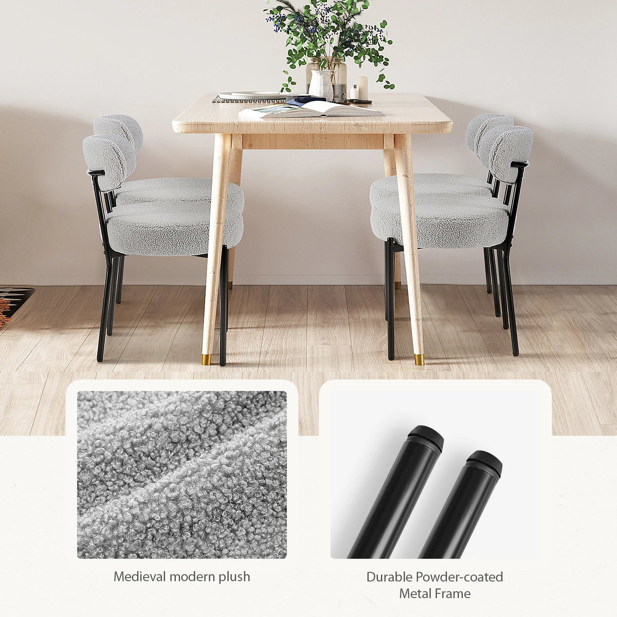 JHK Ergonomic Dining Chairs With Curved Backrest And Metal Legs