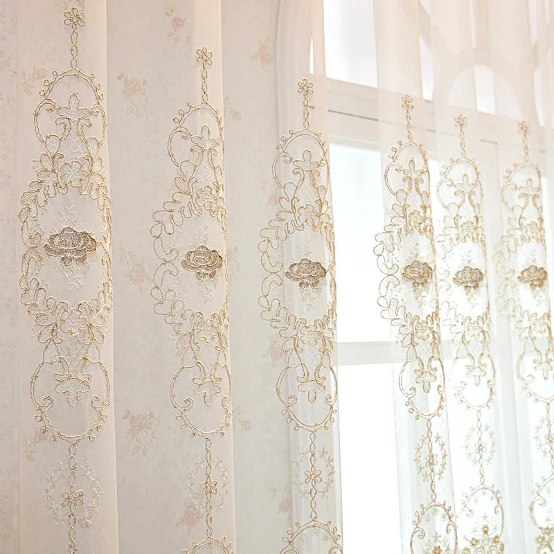 European Embroidered Sheer Curtains for Modern Living Room