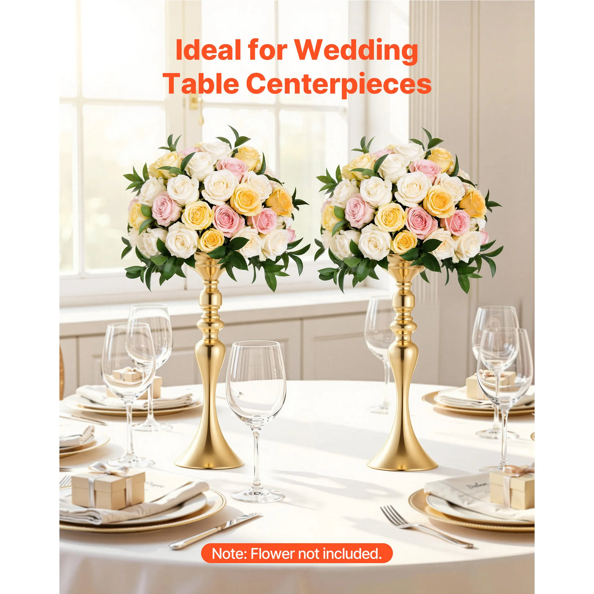 SucceBuy Wedding Flower Vase 15/16.9/21.7 in Tall Electroplated Versatile Arrangement Stand for Home Decor Reception Stand Gold