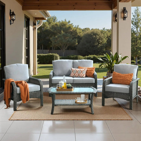 Xiaolang High Back Rattan Loveseat Patio Outdoor Furniture Set