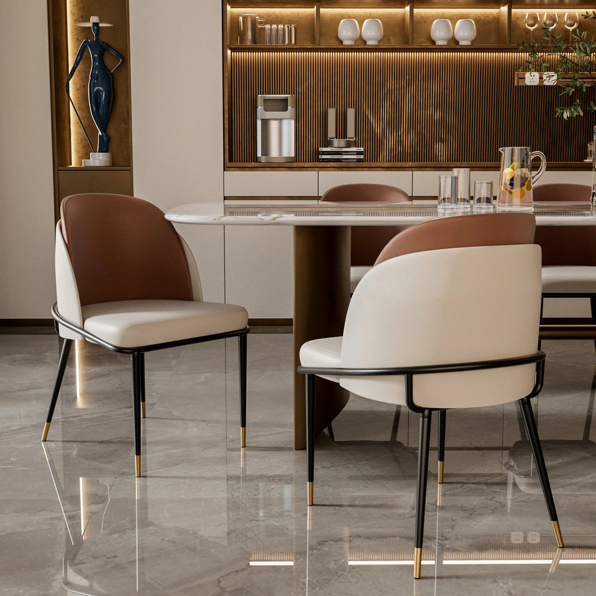 Modern Faux Leather Padded Dining Chairs Set Of Two