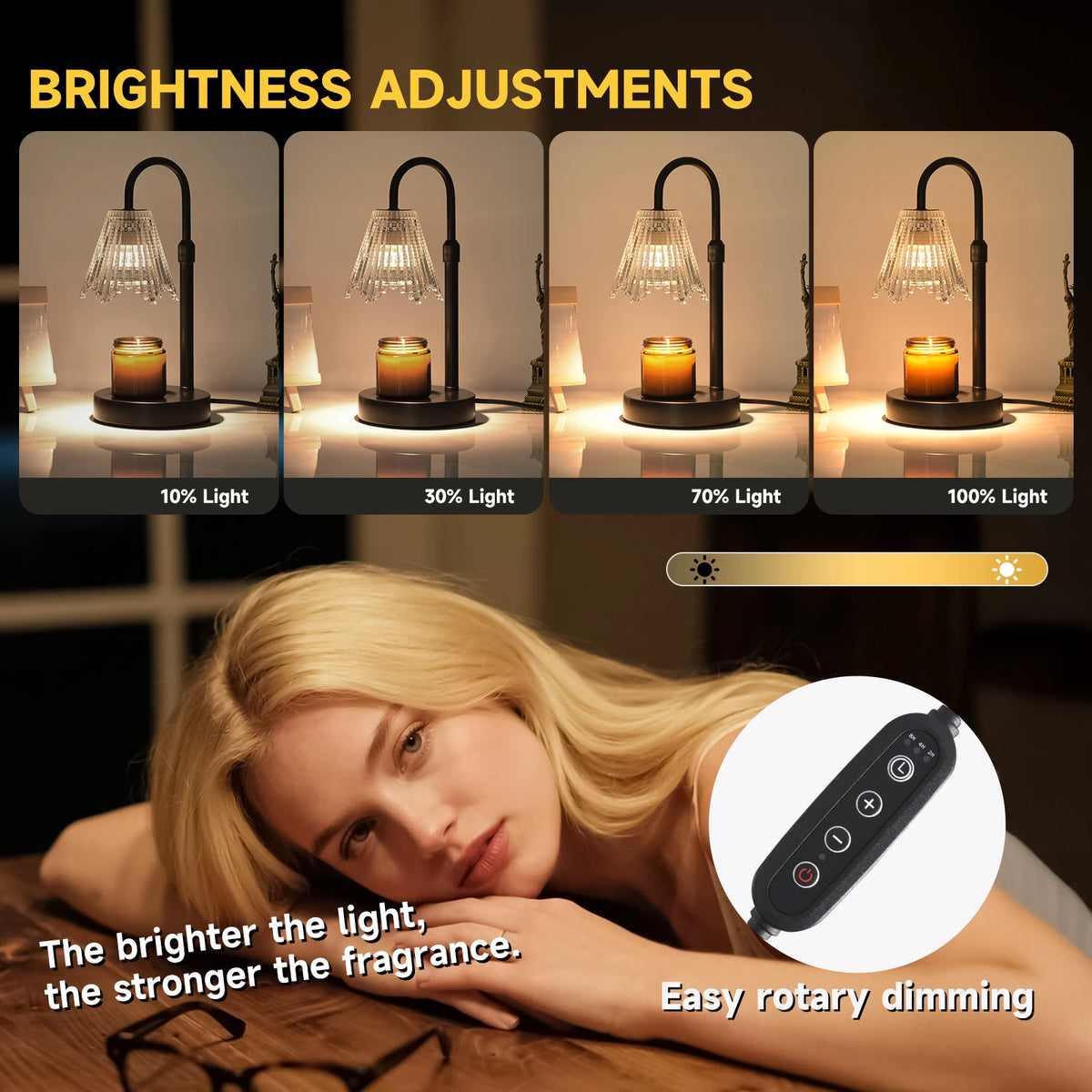 Adjustable Dimmable Candle Warmer Lamp With Glass Shade