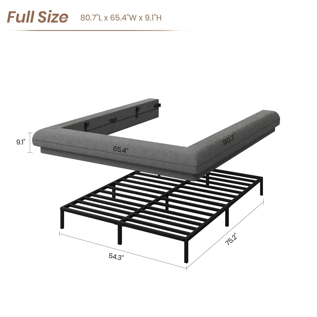 HiMISS Upholstered Cloud Platform Bed Frame With Metal Slats